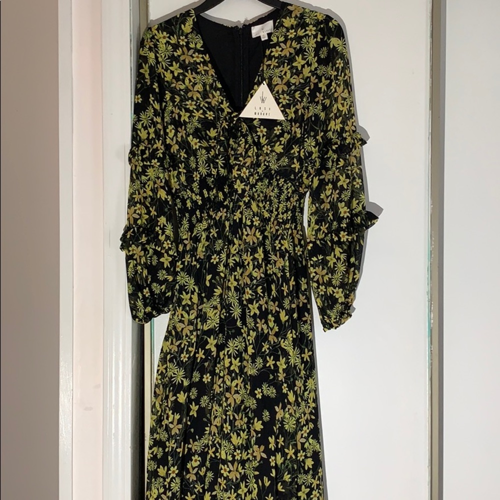 Yellow Floral Black Dress